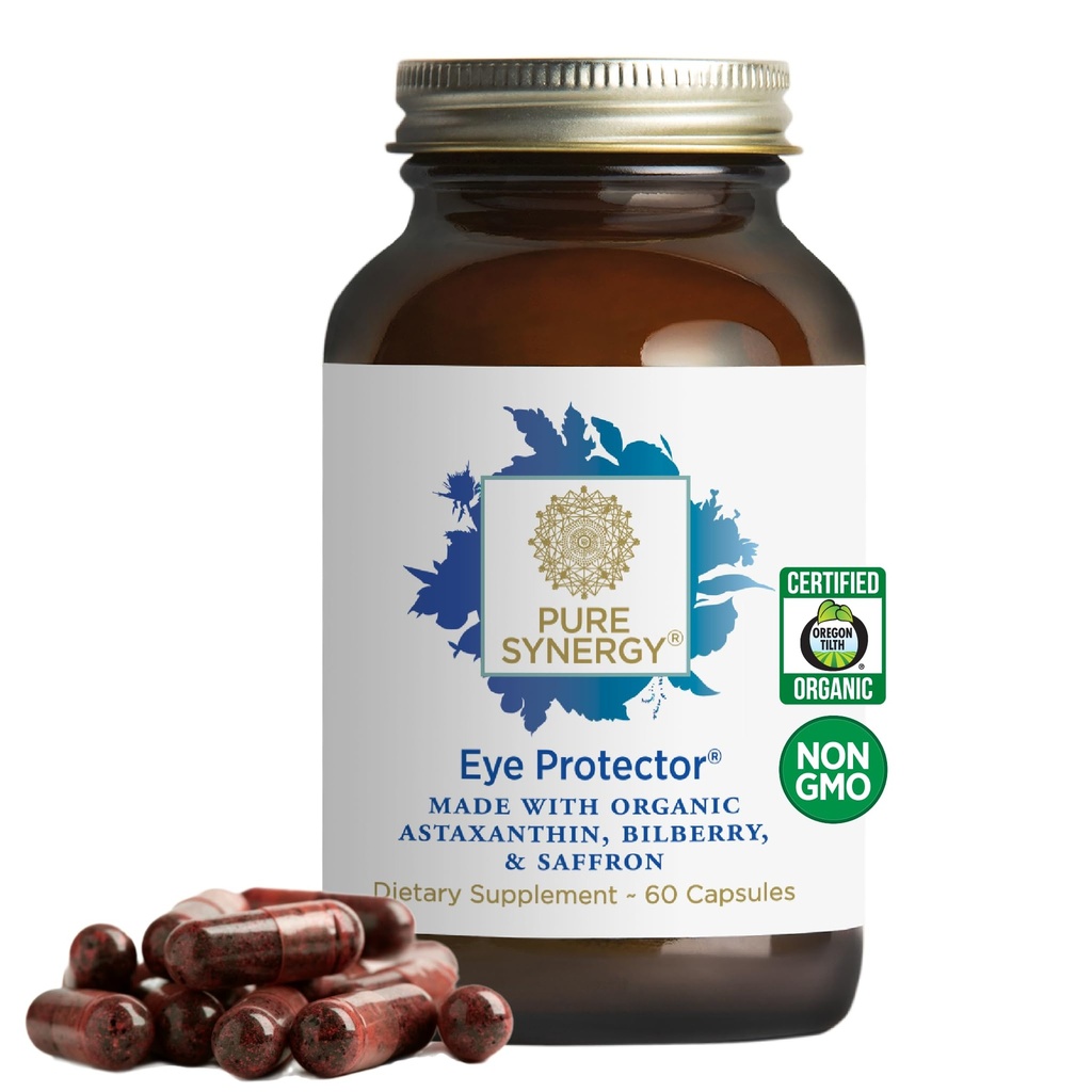 PURE SYNERGY Oeil Protecteur de 100% naturel, supplément de santé oculaire végétalien avec l'astaxanthine biologique, la lutéine et la zéaxanthine pour une vision saine (60 capsules)