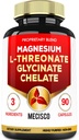 1500mg Magnésium L-Thréonate Supplément avec Magnésium Bisglycinate & Magnésium Chelate - Soutien pour l'esprit confortable, la santé osseuse et la santé du cerveau - 90 Capsules