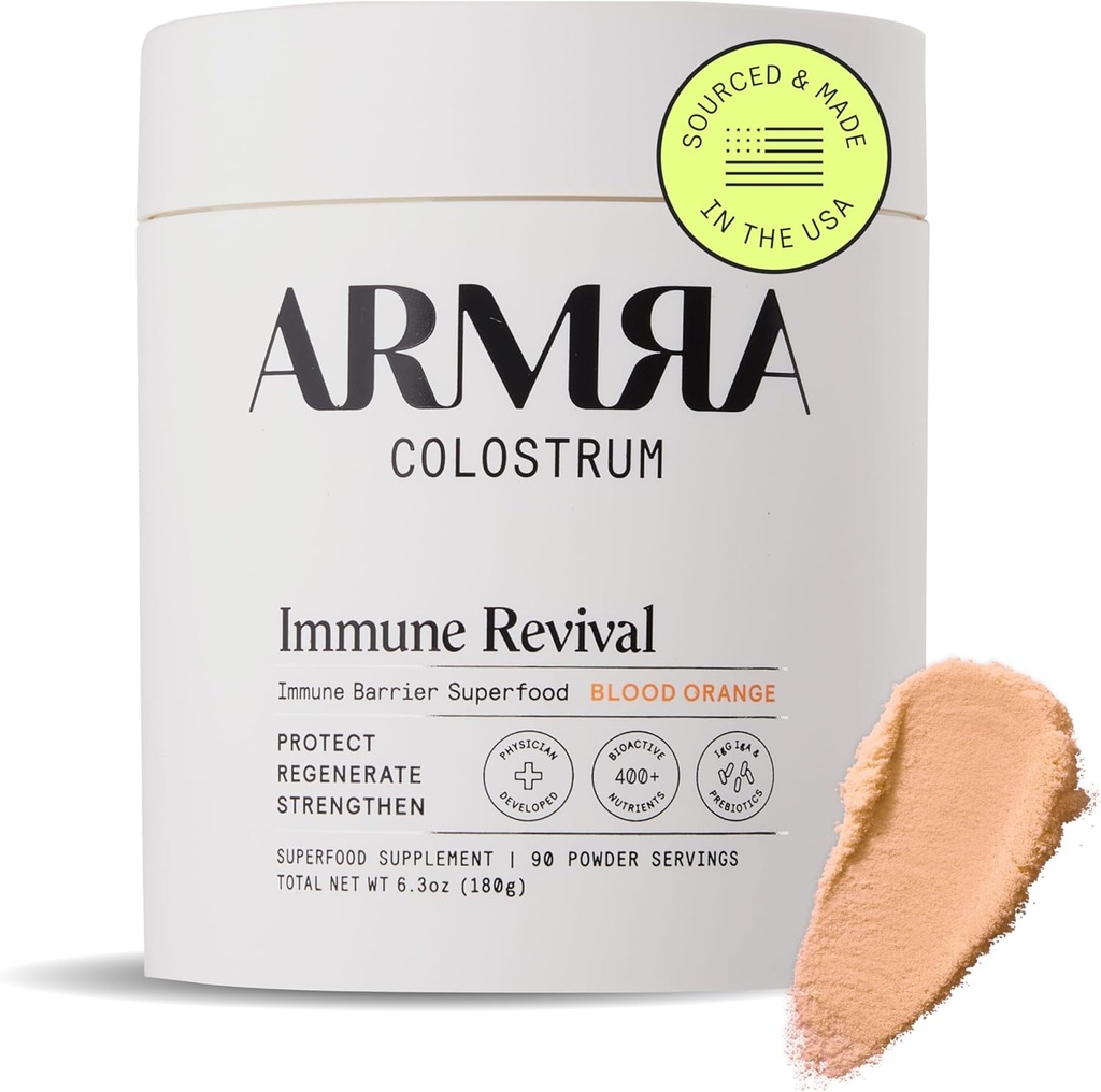 ARMRA ColostrumTM Poudre de sang Oranges Bloating & Santé de la peau et des cheveux Immunité de la peau et des cheveux Keto, sans gluten et sans gras 90 portions