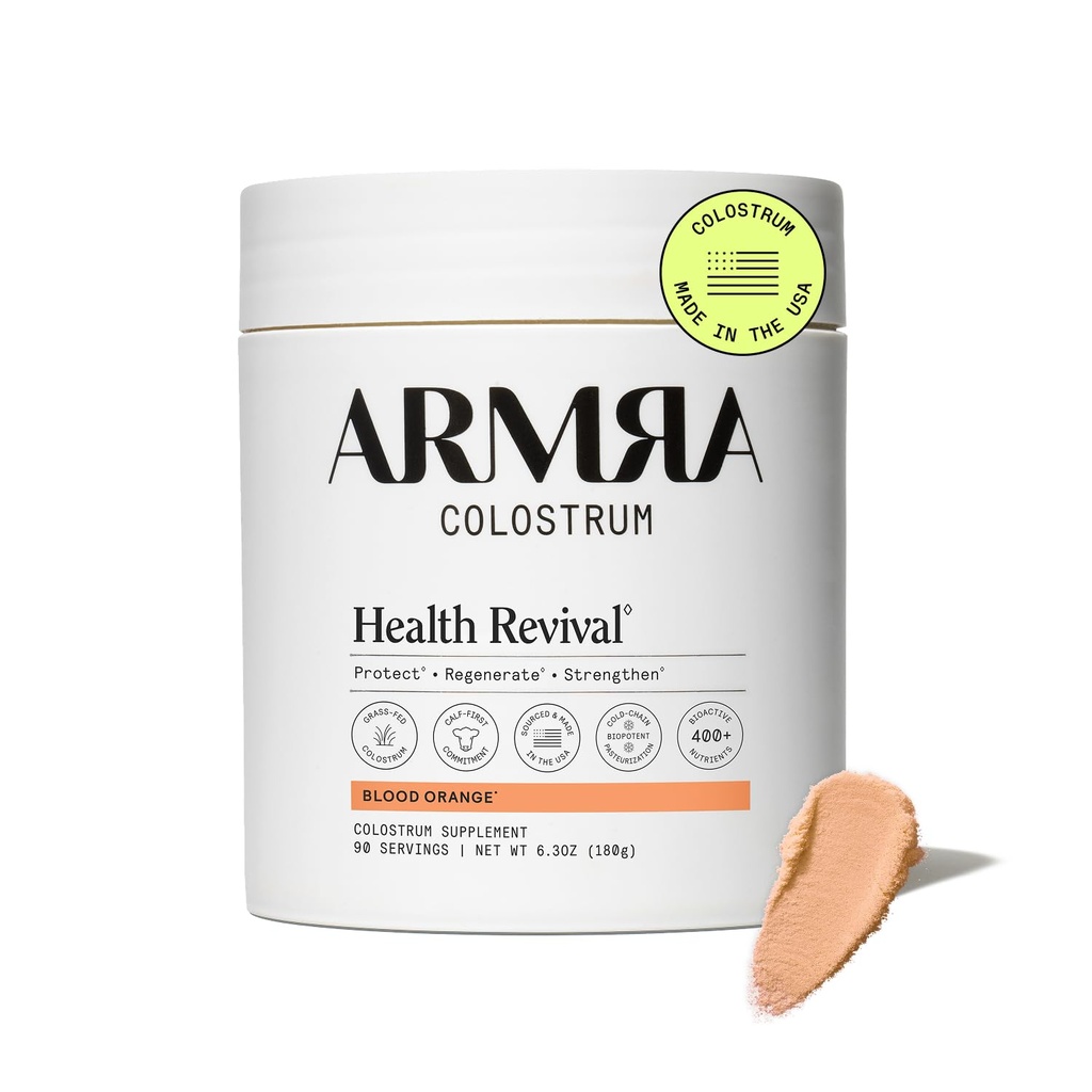 ARMRA ColostrumTM Poudre de sang Oranges Bloating & Santé de la peau et des cheveux Immunité de la peau et des cheveux Keto, sans gluten et sans gras 90 portions