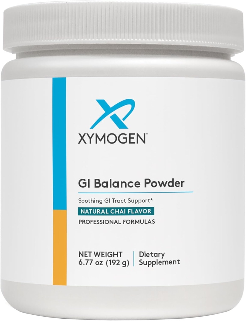 XYMOGEN GI Balance Powder - Apaisant GI Tract Support avec la racine de marshmallow, réglisse, Quercetin, Zinc L-Carnosine, Aloe, Gastrique Mucin - Soutient la santé de Gut + Fonction saine Bowel - Chai (6,77 oz)