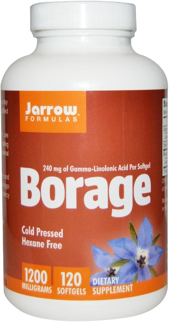 Formules de Jarrow Borage 1200 mg - 120 Softgels - Source de la plus haute puissance de GLA - Soutien de la santé de la peau et de la fonction immunitaire - Soutien pour les troubles légers du SPM - Jusqu'à 120 portions