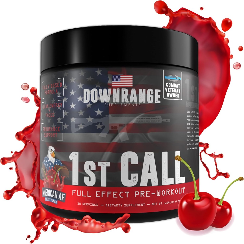 DownRange 1st Call Pre Workout Powder, Preworkout pour les hommes et les femmes, Amino Acid Beta Alanine, caféine et plus pour la pompe, l'énergie et le soutien focal, 30 portions (Cherry Punch)
