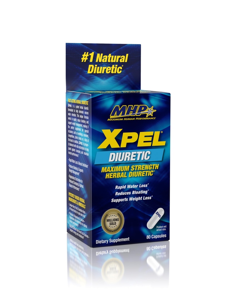 Performance humaine maximale Xpel Forte maximale Piles d'eau diurétique, pour la rétention d'eau, support de perte de poids, avec la vitamine B-6 Potassium Dandelion Racine, 80 Capsules