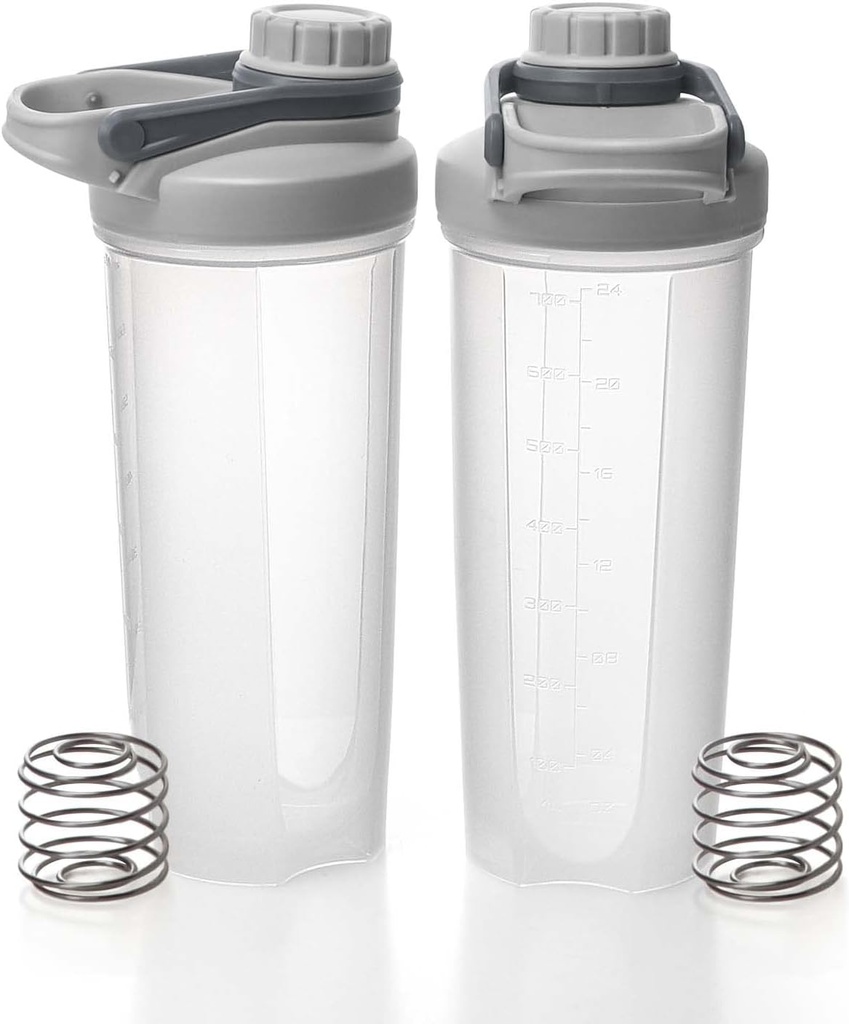 EYMPEU 2 Pack Bouteilles Shaker pour Mélanges de protéines BPA & Phthalate sans phtalate, couvercle à vis solide Coupe de shaker étanche Lave-vaisselle sans danger pour les shakes de protéines 24oz, gris clair
