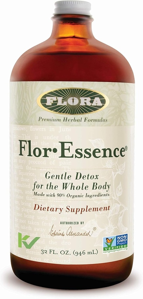 Flora Flor Essence Liquid Tea Blend 32oz LARGE - Détox doux Nettoyer avec la racine de lard, Elm slippery, Kelp, Thistle - Ingrédients bio premium