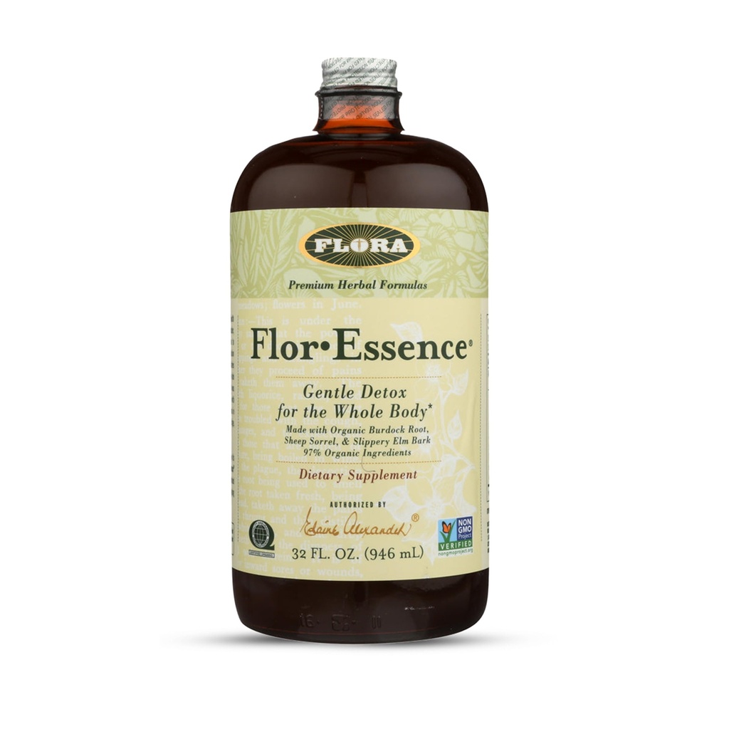 Flora Flor Essence Liquid Tea Blend 32oz LARGE - Détox doux Nettoyer avec la racine de lard, Elm slippery, Kelp, Thistle - Ingrédients bio premium