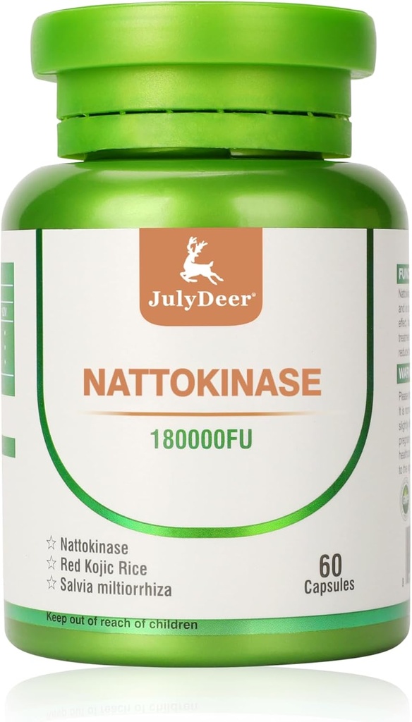Nattokinase Suppléments 180, 000FU Bouteille entière 60 Capsules, 6 000FU 2 Capsules Suppléments nutritionnels quotidiens Enzymes systémiques Végétariens pour le soutien cardiovasculaire et circulatoire