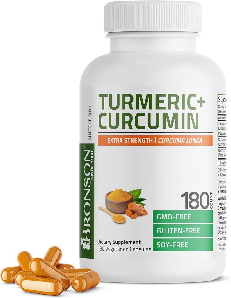 Bronson Curcumine curcumine curcumine extra-résistance - Antioxydant, joint et soutien de digestion avec BioPerine, non-OGM, 180 capsules végétariennes
