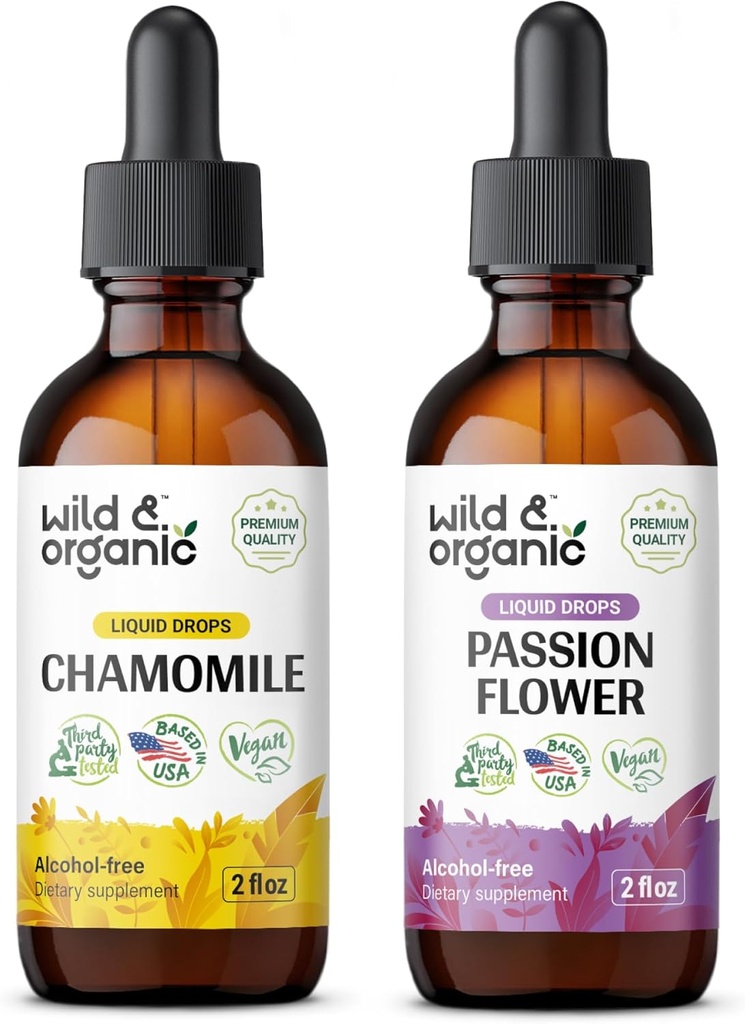 Teinture de camomille sauvage et biologique 2 fl oz et de fleur de passion Teinture 2 fl oz