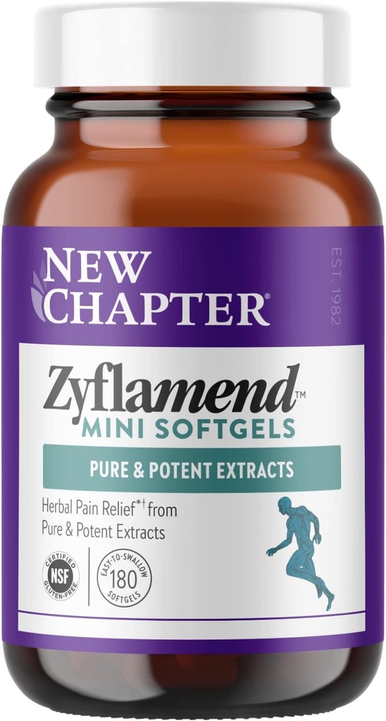 New Chapter Zyflamend™ Mini Softgels, Multi-Herbal Pain Reliever+ Joint Supplement, 10-in-1 Superfood Blend with Ginger & Turmeric for Healthy Inflammation Response, Mini Soft Gels, 180 Count