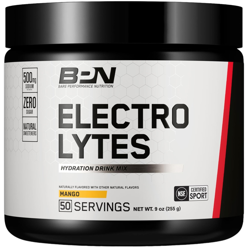 BARE PERFORMANCE NUTRITION BPN Electrolytes Hydratation Mélange de boisson de sucre sans électrolyte Poudre de 500mg de sodium par portion