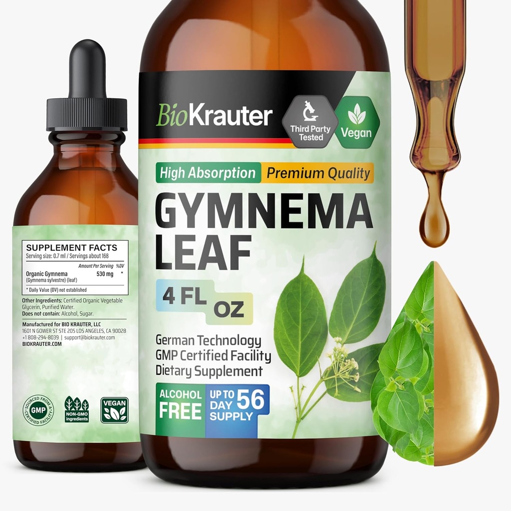 BIO KRAUTER Gymnema Sylvestre Extrait gouttes - Sans alcool et sans sucre - Vegan Gymnema Feuille Extrait 4 Fl.Oz.