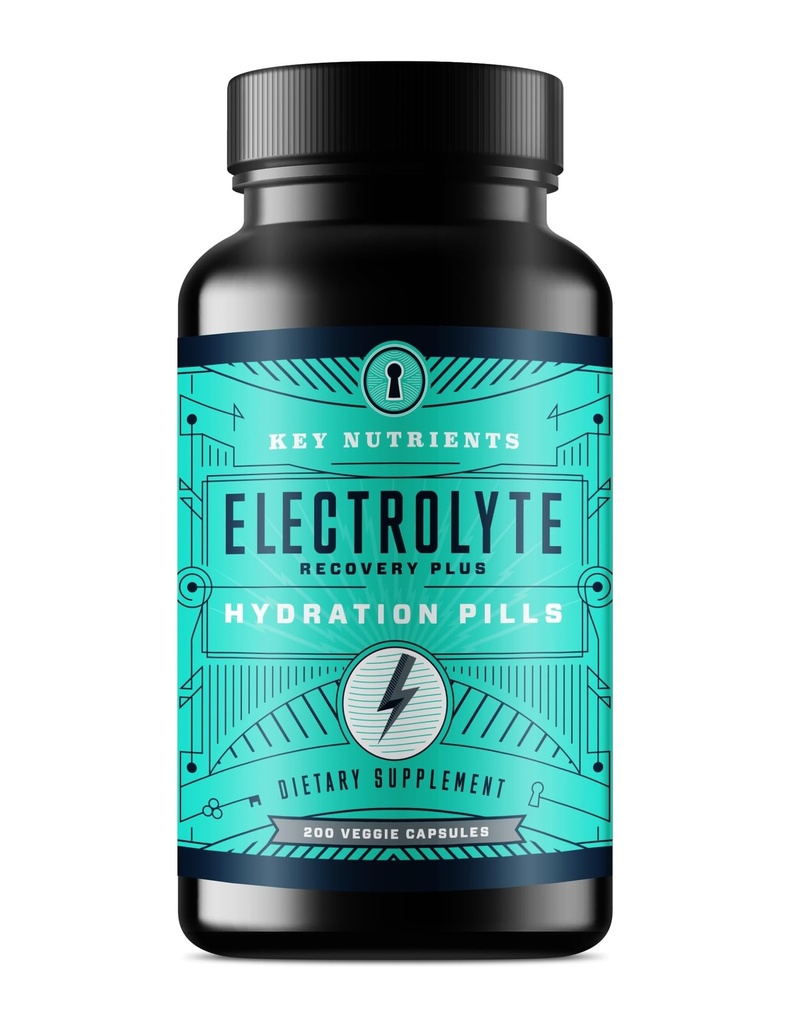 KEY NUTRIENTS Electrolyte Tablets, 200 Capsules, Salt for Dehydration, Fasting Electrolytes- Salt Pills with Electrolytes, No Sugar, Gluten Free Hydration Tablets Made in USA