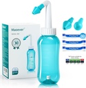 Neti Pot Sinus Rinse Nasal Wash 300ML Neti-Pot avec 30 sachets de sel de lavage Nasal et thermomètre Sticker Nettoyeur de nez Nettoyeur de bouteille Irrigation de pression pour adulte et enfant BPA libre (vert clair)