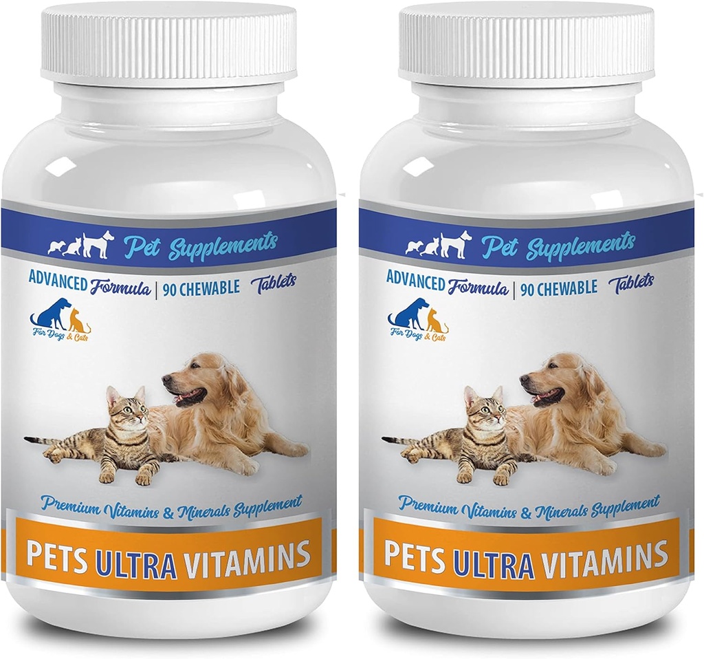 Dog Bone Supplement - Pets Ultra Vitamins - for Dogs and Cats - Immune Health - Hair and Coat Benefits - Vitamin b12 for Dogs - 180 Treats (2 Bottles)