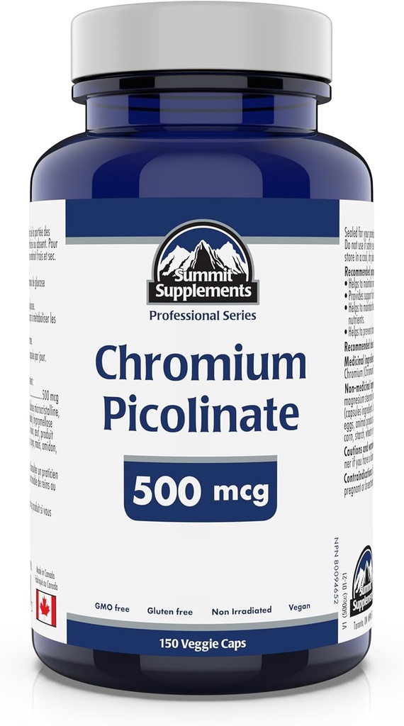 Suppléments du Sommet, Picolinate de chrome 500 Mcg, 150 Veggie Caps, Série professionnelle