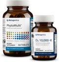 Métagène Bien-être essentiel Duo: D3 10 000 + K - pour le soutien immunitaire, la santé osseuse et la santé cardiaque - 60 Softgels et PhytoMulti sans fer - Multivitamine quotidienne pour la santé globale et le vieillissement - 60 comprimés