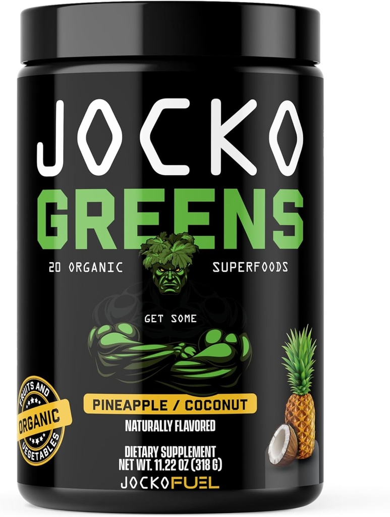 Jocko Carburant quotidien Greens Poudre - Premium Greens Bio Poudre Superfood pour la santé des Guts, Digestion, Bloating, Immune Support avec Spiruline, Chlorella, Enzymes digestifs, et Probiotiques - 30 portions