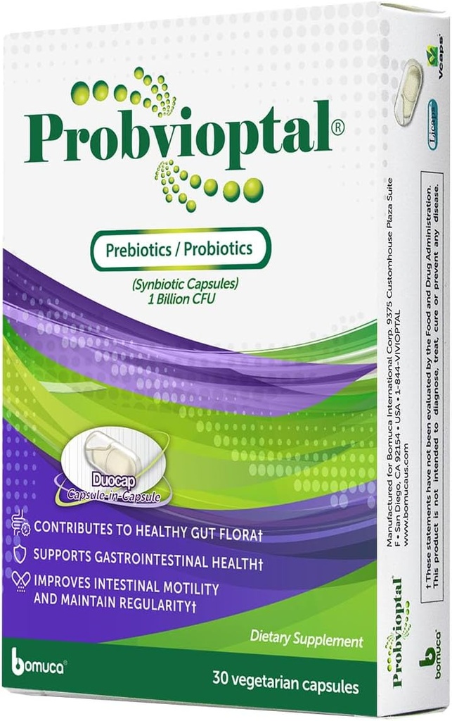 Probvioptal, 30 capsules (330 unités), Probiotiques et prébiotiques, Duocap, 1 milliard d'UFC, sans gluten