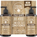 Révolution Viking Palo Santo Laver la barbe et le revitalisant de barbe Set avec Argan et Jojoba huiles - Adoucit et renforce - Natural Palo Santo Scent - Shampooing de barbe avec extrait de racine de ginseng (17 oz)