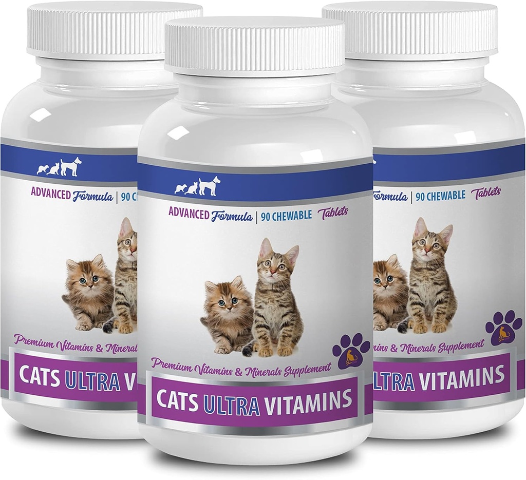 antioxydant pour les chats - Ultra Vitamines pour les chats - Formule Minéraux et Vitamines Santé - Chews - Calcium pour les chats - 3 bouteilles (270 traites)