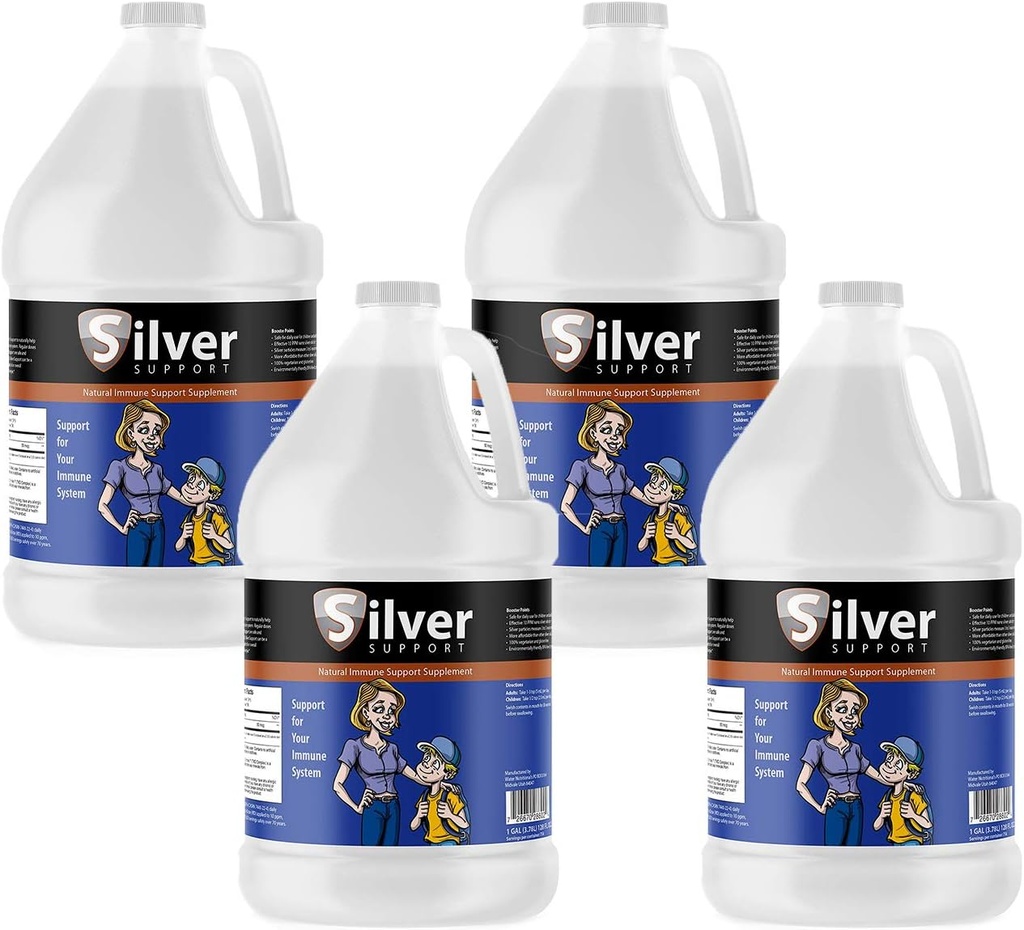 Support en argent - Supplément de support à base de plantes immunes, solution en argent nano-dimensionné, booster pour les enfants, les animaux et les adultes, argent purifié, renforcer votre système immunitaire pour la saison froide et la grippe - 4 Gallons