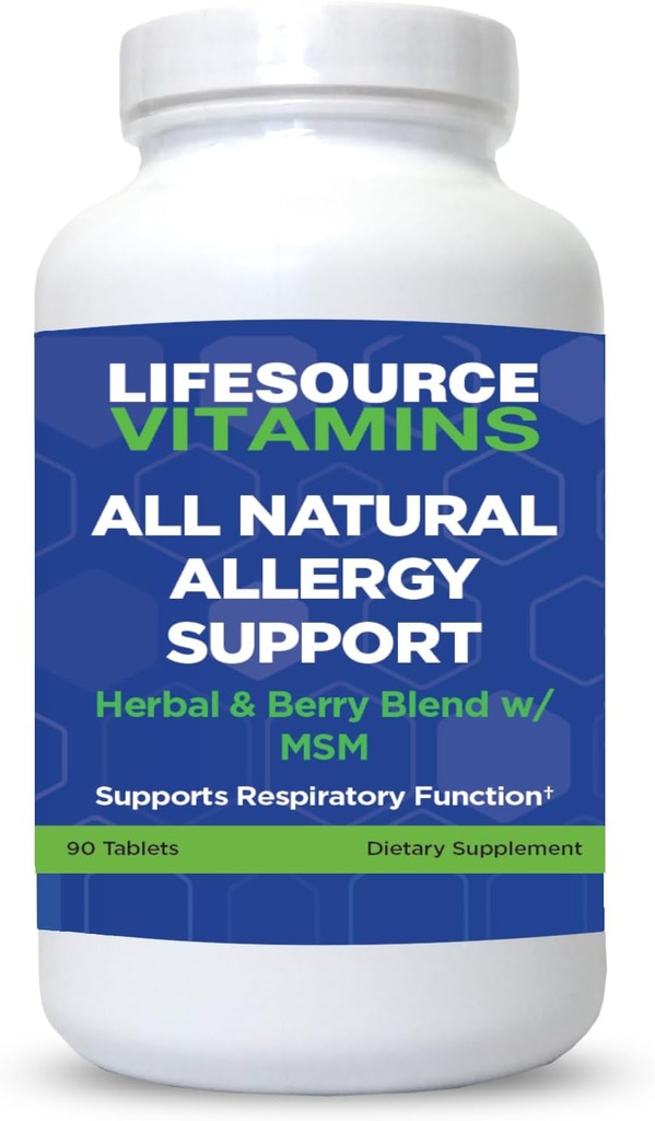 Vitamines d'origine biologique Toutes les sources d'allergies naturelles - Pollen saisonnier et perennial, poussière de la maison, moisissures, mouille et polluants chimiques - 90 Nombre