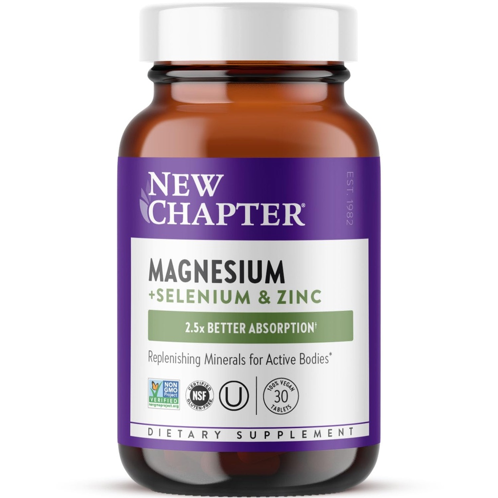 Nouveau chapitre Supplément Magnésium-Sélénium-Zinc, 325 mg Magnésium dans une tablette quotidienne pour les corps actifs, rebondir en arrière après l'exercice avec des minéraux de soutien musculaire + électrolytes hydratants, 30 Compte