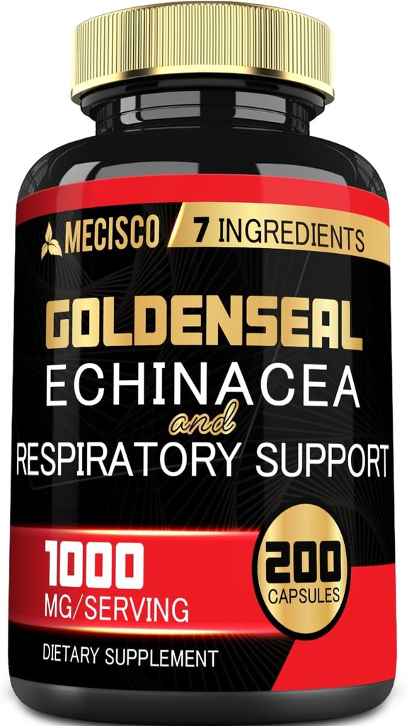 Capsule de racine de sée d'or biologique avec Echinacea, Mullein Leaf, Plantain & More - 7 Premium Herbal soutient le système immunitaire, la santé digestive, la respiration douce et la gestion du corps - 200 Capsules