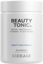 Supplément de la biotine de code avec vitamine C, vitamine E, vitamine B6, niacine, folate, mélange alimentaire biologique, phytocéramides, astaxanthine, sélénium - Beauty Tonic - Cheveux, peau et ongles - Vegan, 90 Ct