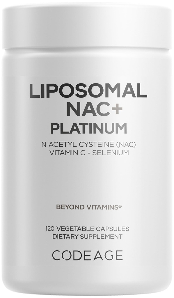 Codeage Platine NAC+ liposomique - N-acétyl L-Cysteine, vitamine C, acide alpha lipoïque, sélénium - 2-mois d'approvisionnement - Helix Livraison liposomique - Phospholipide - Supplément alimentaire NAC non OGM - 120 capsules