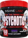 Insane Labz Psychotique, Poudre de pré-entraînement stimulante, Énergie latente extrême, Focus et Endurance avec Beta Alanine, Créatine Monohydrate, DMAE, 60 Srvgs, Raisin