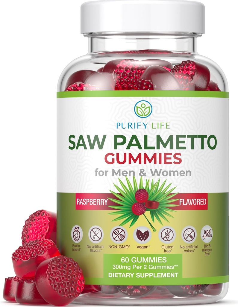 Palmetto de scie végétalienne pour les femmes et les hommes - Potent Saw Palmetto Extract, Suppléments de la prostate pour les hommes, DHT Blocker pour la croissance des cheveux des femmes, Gummies d'équilibre hormonal, PCOS Perte de cheveux, DHT Blocker, sans gluten