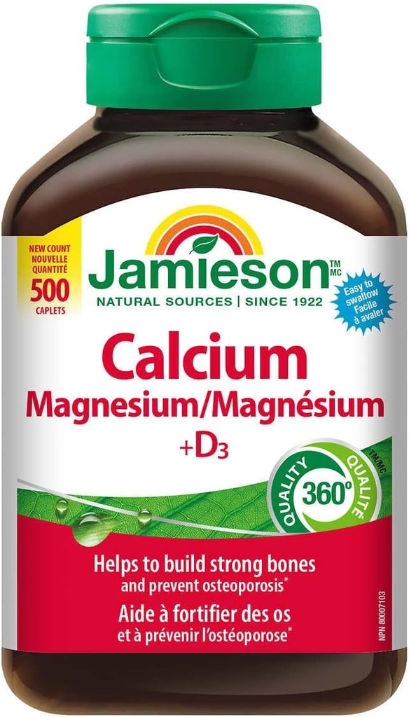 Jamieson Magnésium de calcium avec vitamine D3, 365 Caplets