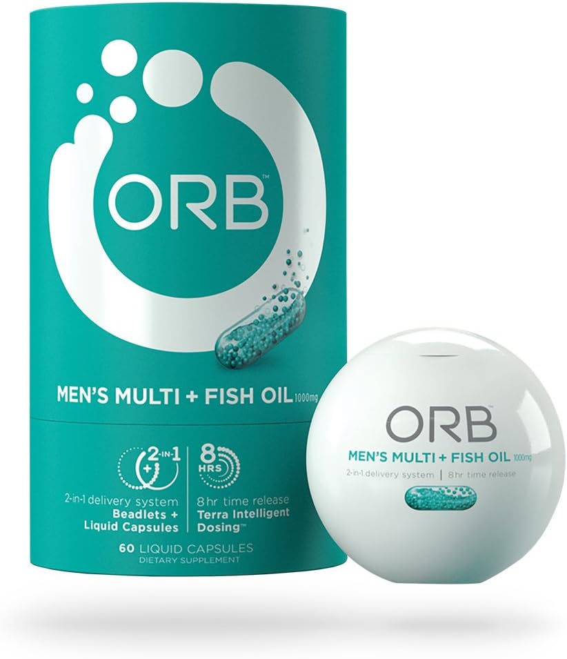 ORB Hommes MULTIVITAMIN + Huile de poisson – Un Multi + Huile de poisson complète – Soutien de la santé cardiaque, antioxydant, soutient une humeur positive, 21 vitamines essentielles – 60 Nombre