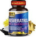 VEGATOT 10 in 1 High Strength Resveratrol with Quercetin Healthy Aging Immune Brain Boost Joint Support (90 Count (Pack of 1))