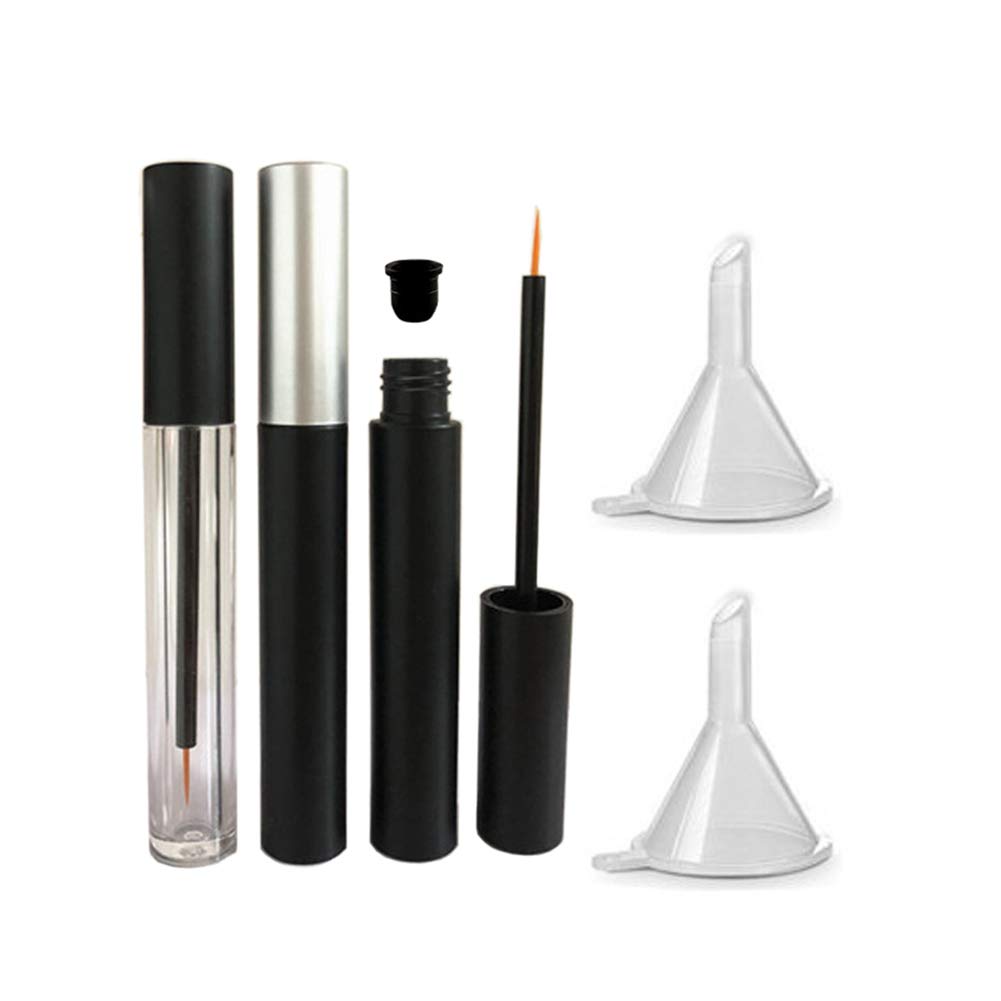 3 pièces 5ml Vide Eyeliner Tubes Rechargeable Eyelash Growth Bouteille liquide Eyeliner en plastique Tube avec brosse Eyelash Growth Oil Mascara Tube pour cosmétiques Livré avec 2 Mini entonnoirs palstiques