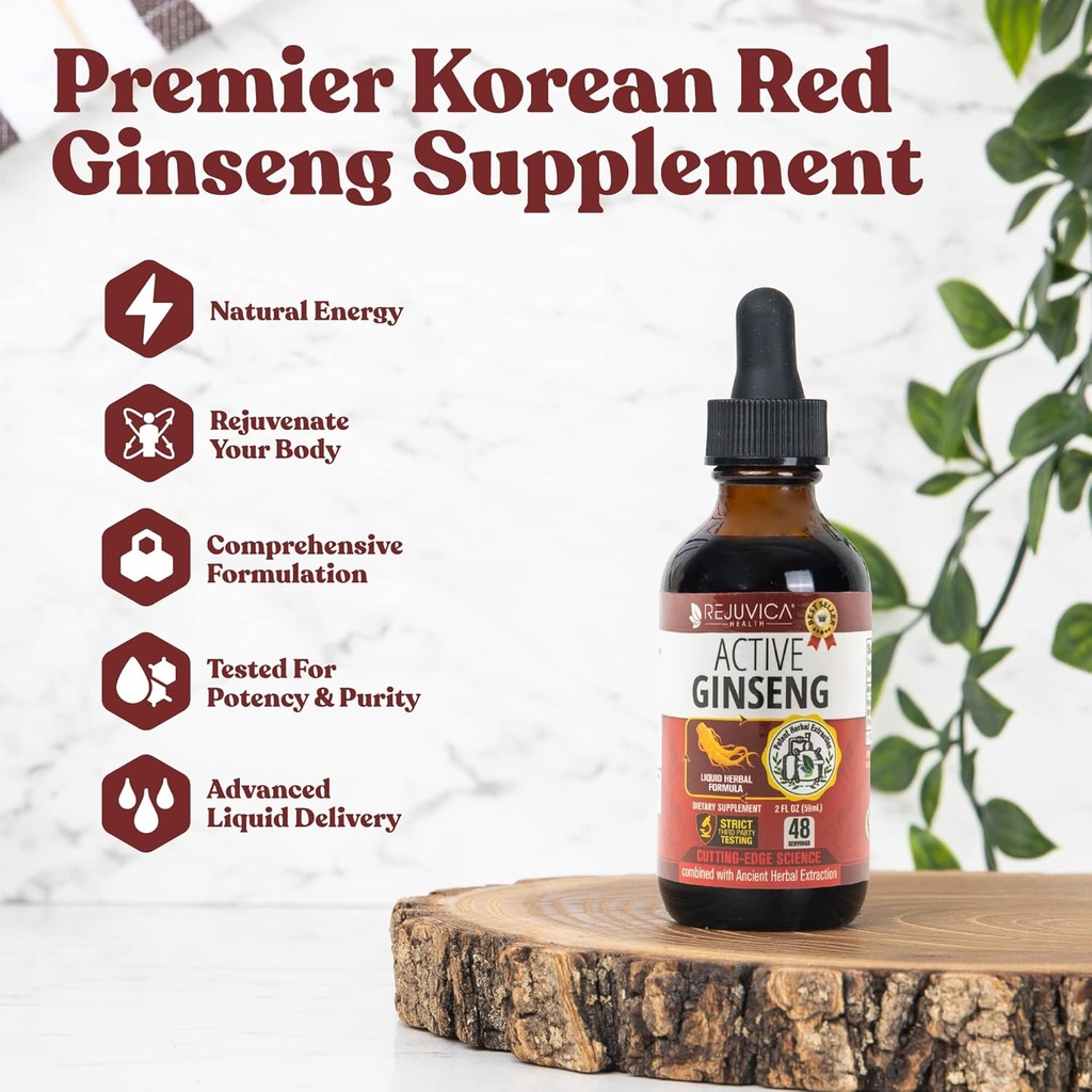 Active Ginseng Korean Red Panax Ginseng with Natural Ginsenosides - Fast-Absorbing Liquid - Supports Healthy Energy, Vitality, Mood and More