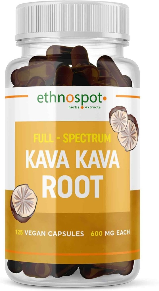 Capsules de complément de calmant de la racine de kava – soutient la relaxation et l'équilibre de l'humeur avec l'extrait naturel de kava à base de plantes – forme non habit, sans gluten – 125 capsules végétaliennes