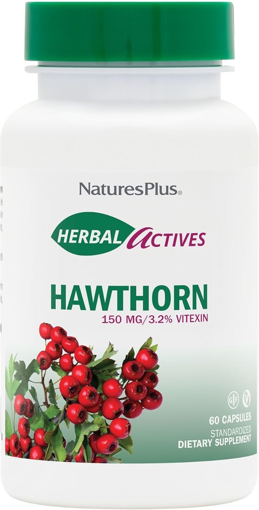 NaturesPlus Herbal Actives Hawthorne 150 mg - 60 capsules végétariennes - Soutient la santé cardiaque - Sans gluten - 60 portions