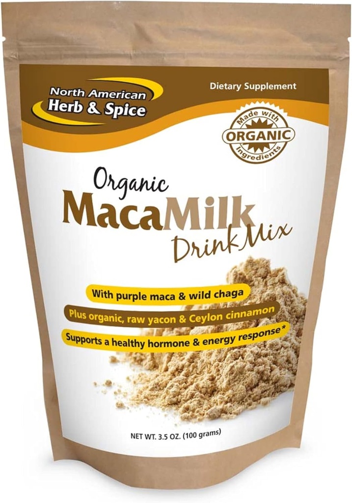 NORTH AMERICAN HERB & SPICE MacaMilk - 3.5 oz - Purple Maca & Wild Chaga Drink Mix - Supports Healthy Hormone & Energy Response, Healthy Muscular Function - Non-GMO - 30 Servings