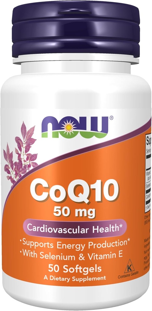 MAINTENANT Compléments alimentaires, CoQ10 50 mg, Classe pharmaceutique, Forme All-Trans produite par Fermentation, 50 Softgels