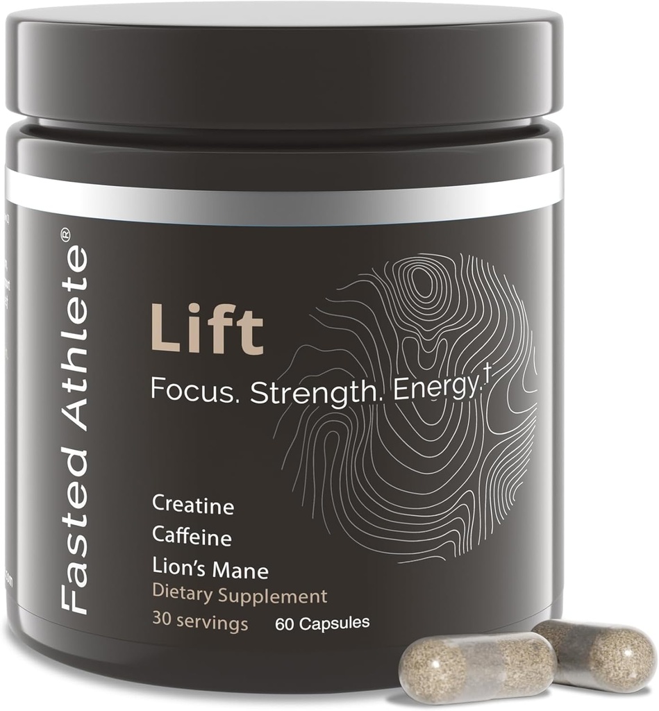 L'ascenseur d'athlète à jeun, Nootropic, Lions Mane, Creatine, Caféine, Supplément de champignons, Soutient Focus, Mémoire, Énergie, Brain Fog, 60 Capsules