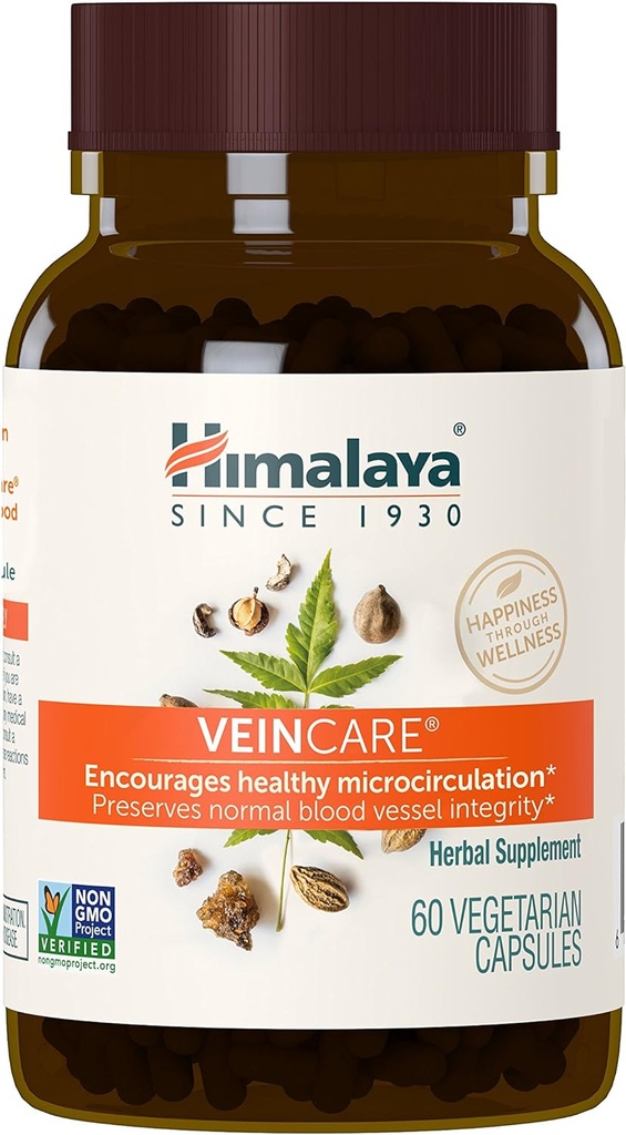 Himalaya VeinCare - Suppléments de soutien à la veine à base de plantes pour la circulation et le confort rectal - Vegan, non-OGM, sans gluten, 300 mg, 60 capsules