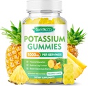 Citrate de potassium Gommies 1000mg, supplément de potassium de puissance élevée Gommies pour adultes femmes et hommes, soutien des crampes et de la santé musculaire des jambes, sans sucre, ananas, 60 comte