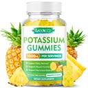 Citrate de potassium Gommies 1000mg, supplément de potassium de puissance élevée Gommies pour adultes femmes et hommes, soutien des crampes et de la santé musculaire des jambes, sans sucre, ananas, 60 comte