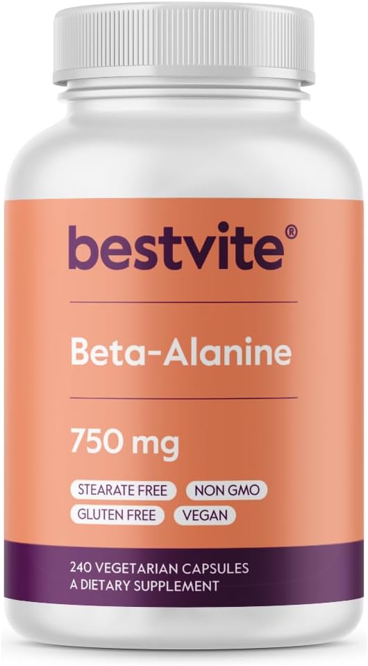 BESTVITE Beta Alanine 750mg (240 Capsules végétariennes) - Pas de stéarate - Vegan - Non OGM - Sans gluten