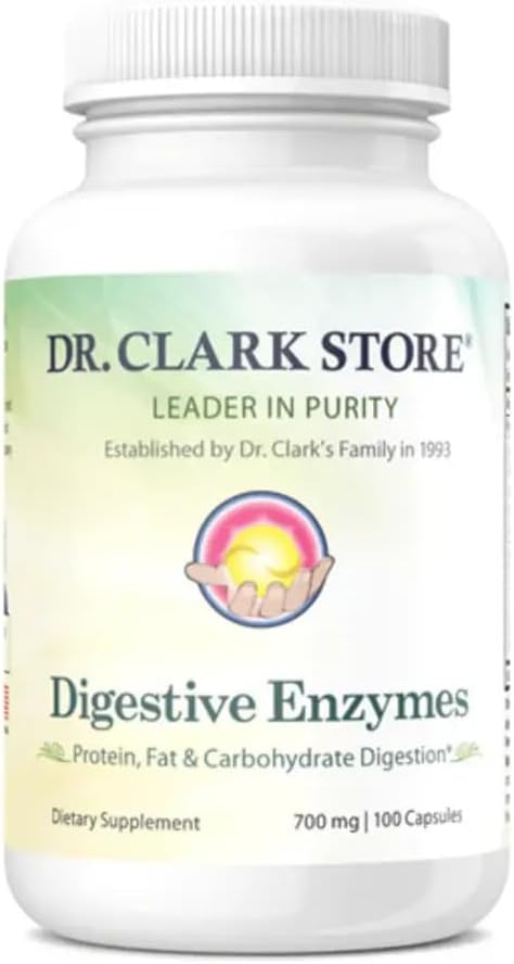 Dr Clark Supplément enzymatiques digestifs – 700mg, 100 Capsules de gélatine, soutient la digestion saine et l'absorption des nutriments
