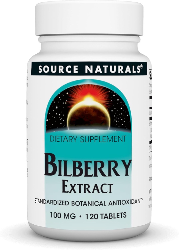 Source Naturelle Extrait de Bilberry Antioxydant botanique normalisé - 100 mg, 120 comprimés